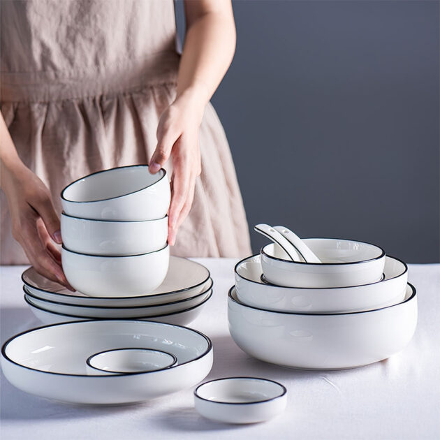 13Pcs White Ceramic Dinnerware Set with Plates and Bowls