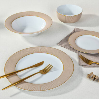 Gold-Rimmed 24-Piece Porcelain Dinnerware Set