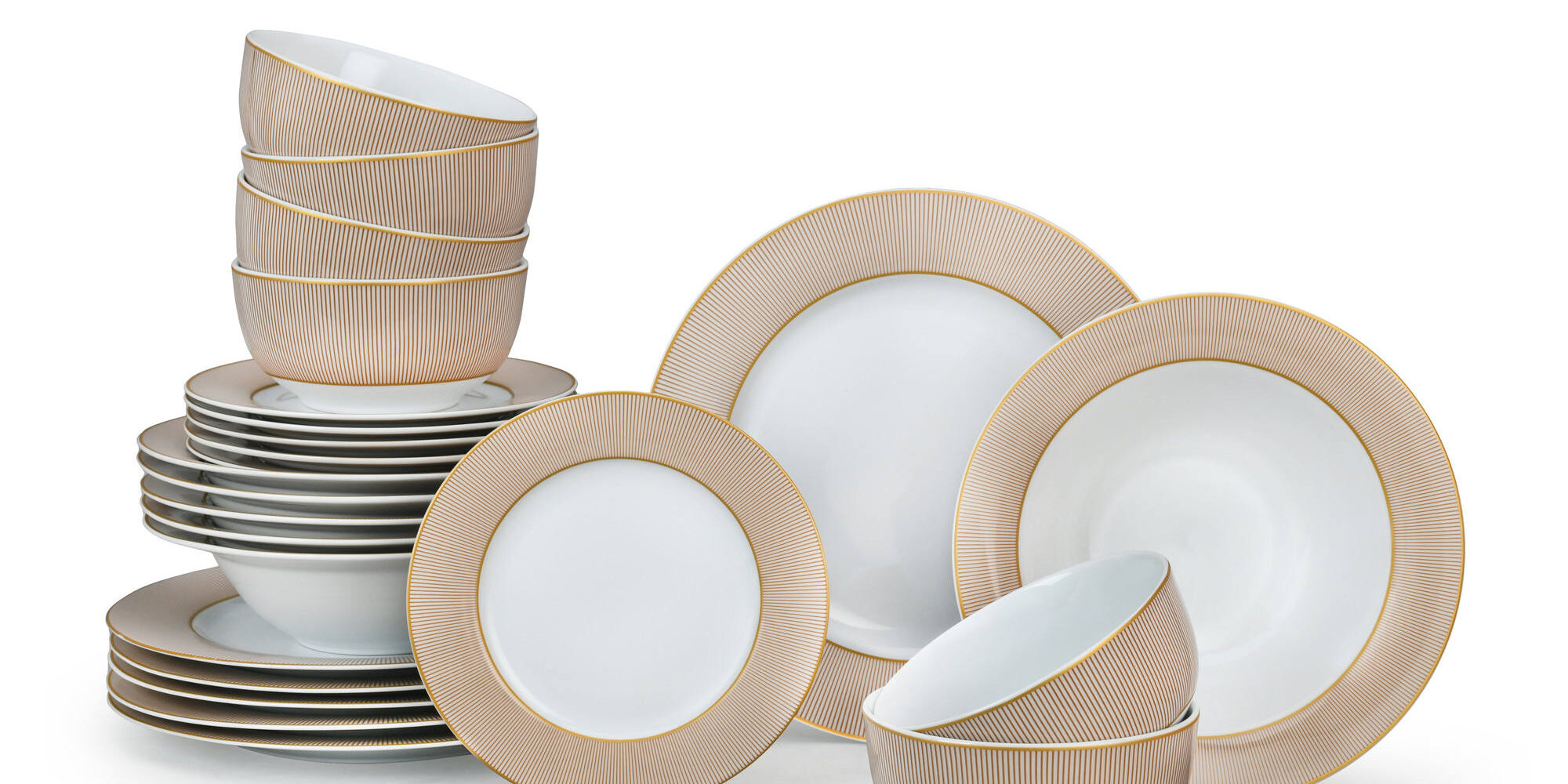 Gold-Rimmed 24-Piece Porcelain Dinnerware Set