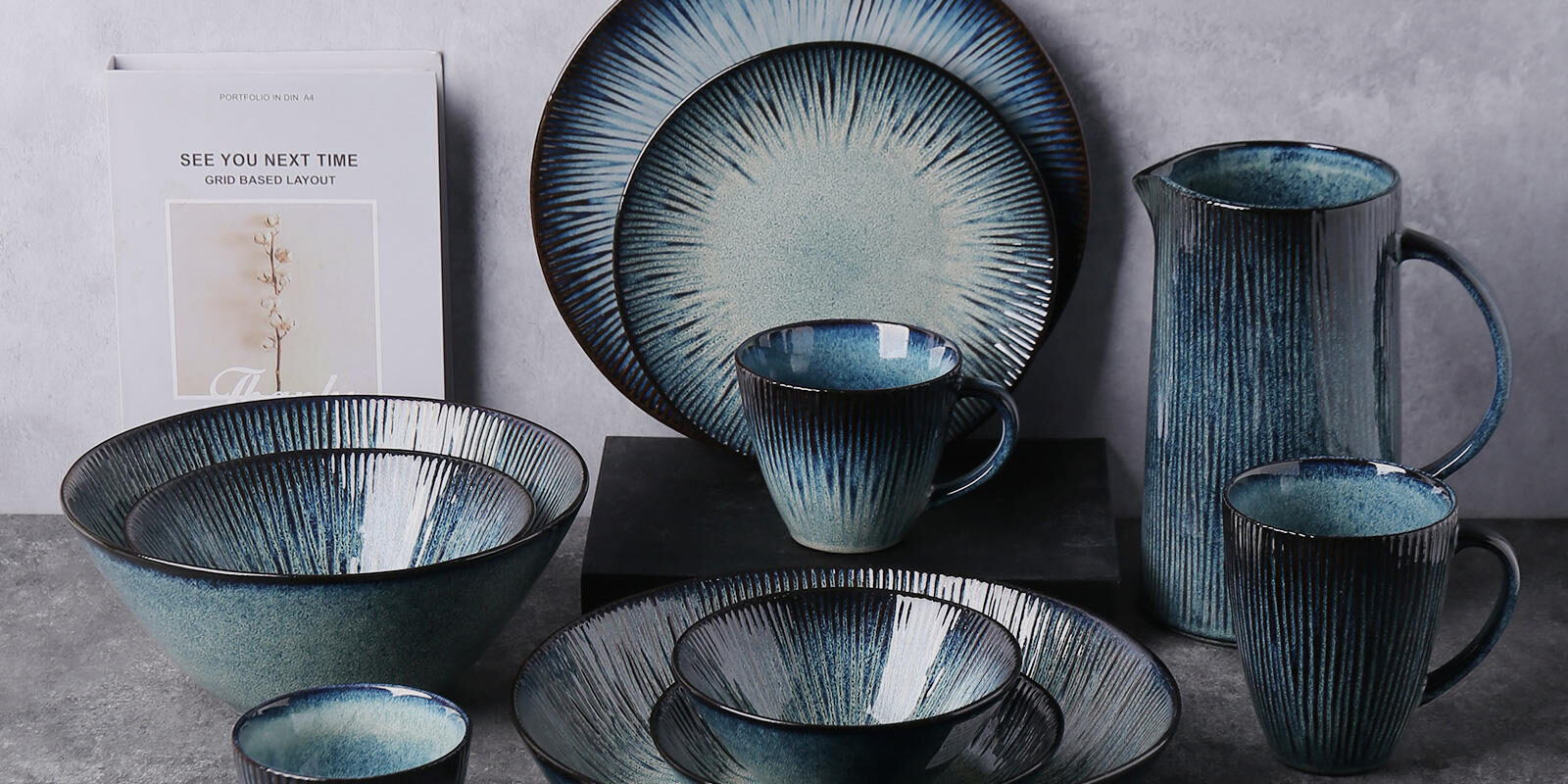 Modern luxury 16-piece stoneware dinnerware set with custom logo