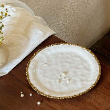 Handmade Ceramic White and Gold Dinnerware Set