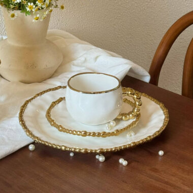 Handmade Ceramic White and Gold Dinnerware Set