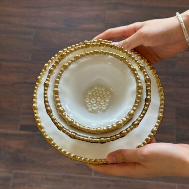 Handmade Ceramic White and Gold Dinnerware Set