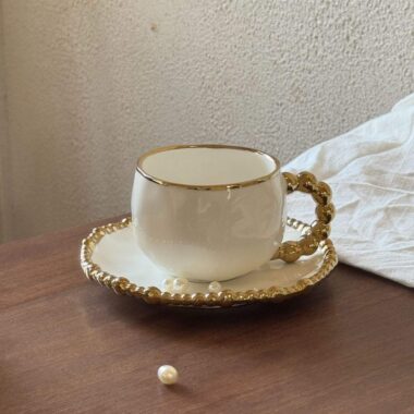 Handmade Ceramic White and Gold Dinnerware Set