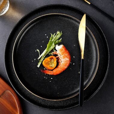 Black dinner plates with gold rim in bulk for restaurants