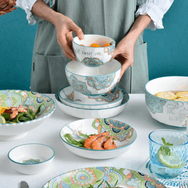 ceramic dinnerware with nature scenery print