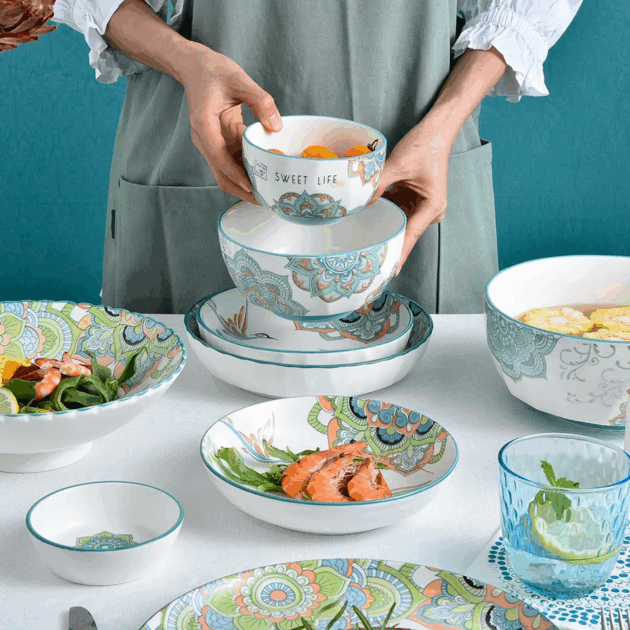 ceramic dinnerware with nature scenery print