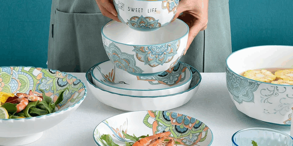 ceramic dinnerware with nature scenery print