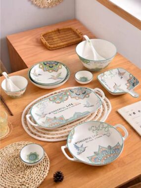 ceramic dinnerware with nature scenery print