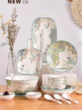 ceramic dinnerware with nature scenery print
