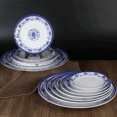 White and Blue Chinese Melamine Dinnerware Plates and Bowls