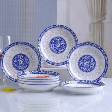 White and Blue Chinese Melamine Dinnerware Plates and Bowls