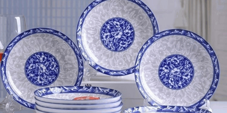 White and Blue Chinese Melamine Dinnerware Plates and Bowls