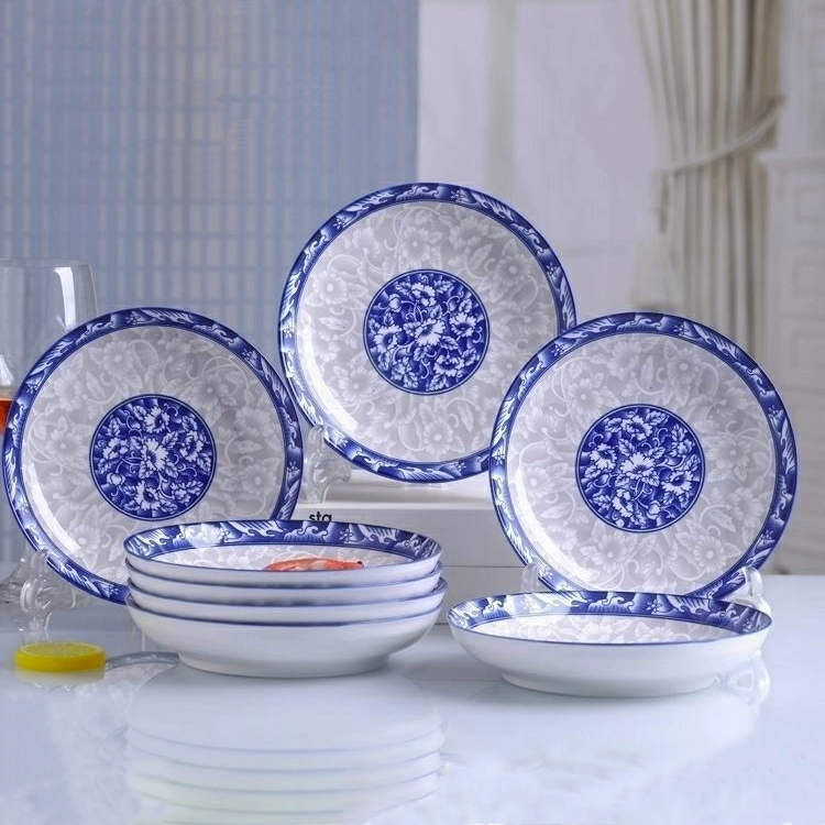 White and Blue Chinese Melamine Dinnerware Plates and Bowls