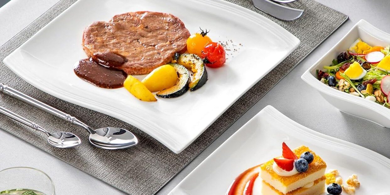 Classic white square porcelain dinner plates for wholesale