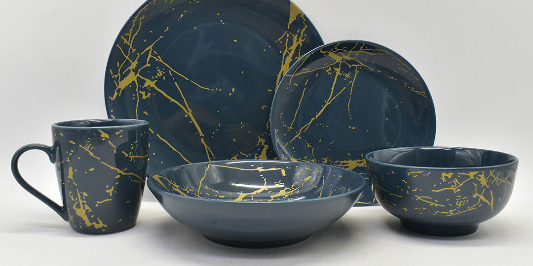 Black Matte Melamine Dinnerware Set – Irregular Plates & Bowls