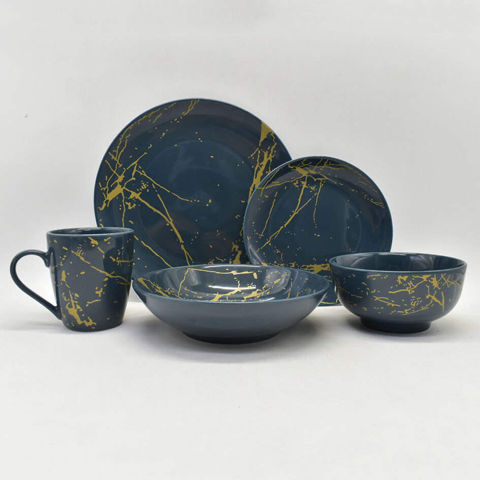 Black Matte Melamine Dinnerware Set – Irregular Plates & Bowls