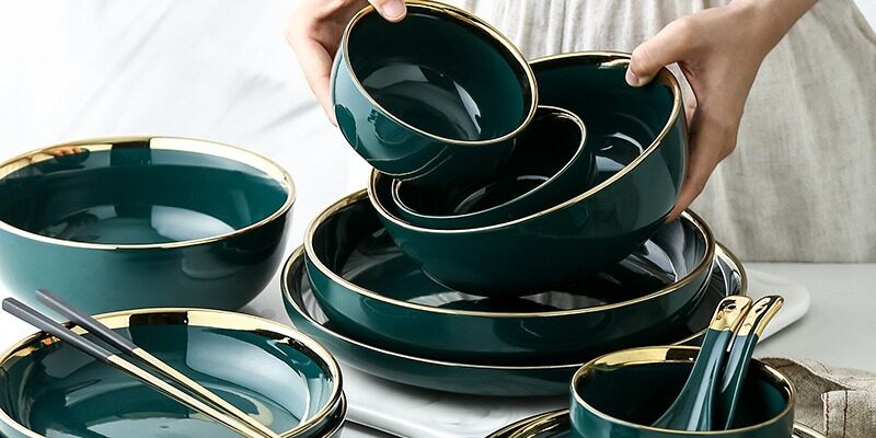 Porcelain Plate with Green Under Plate Decoration