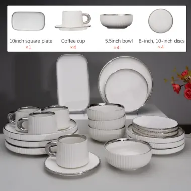 Porcelain Dinnerware Set with Gold Rim