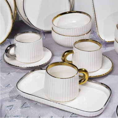 Porcelain Dinnerware Set with Gold Rim