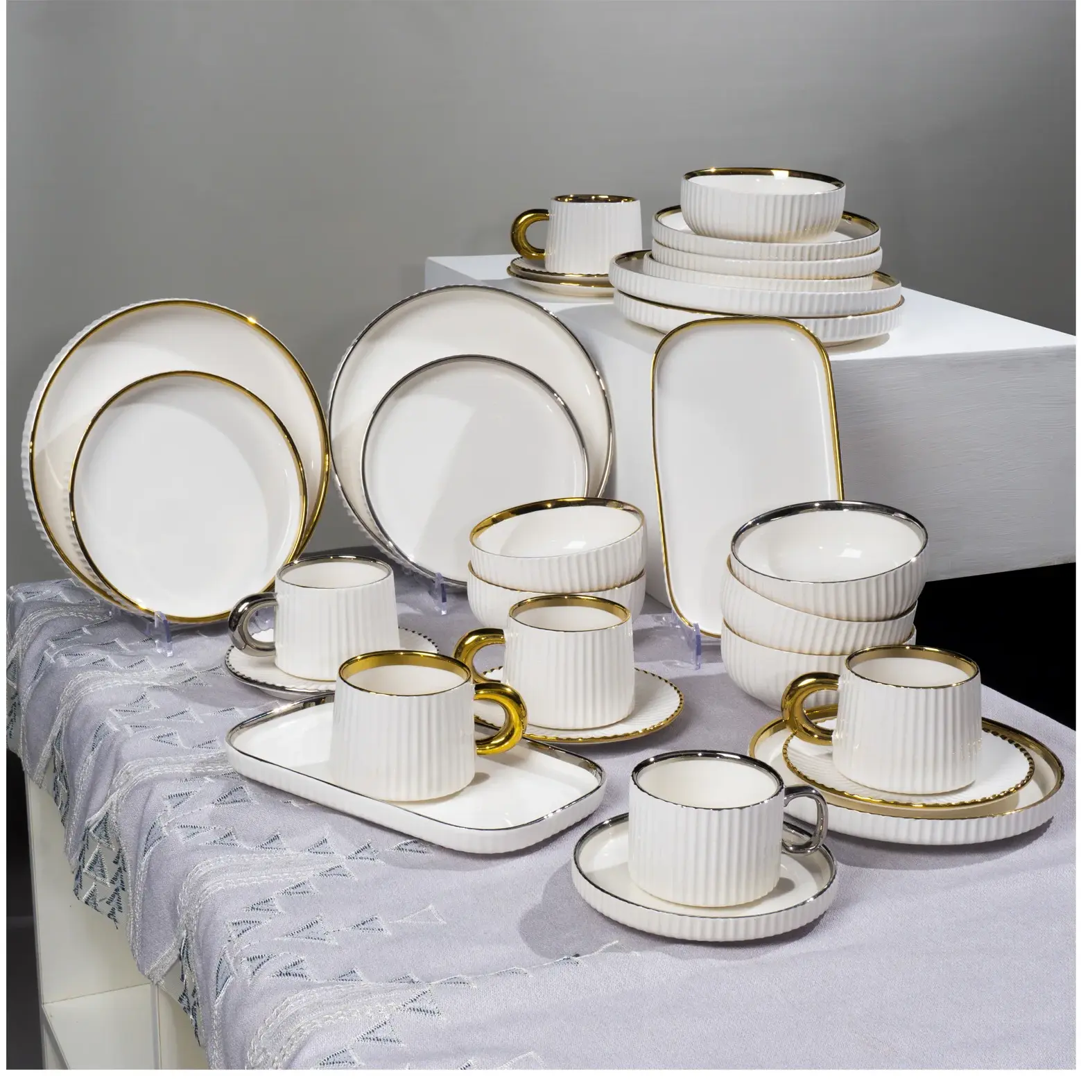 Porcelain Dinnerware Set with Gold Rim