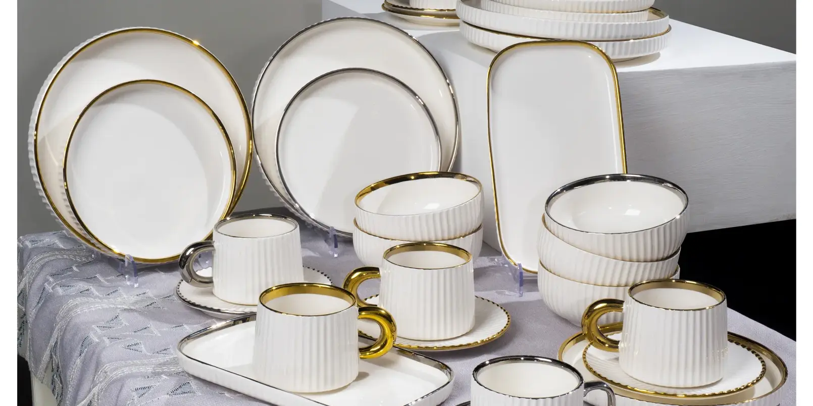 Porcelain Dinnerware Set with Gold Rim