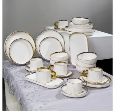 Porcelain Dinnerware Set with Gold Rim
