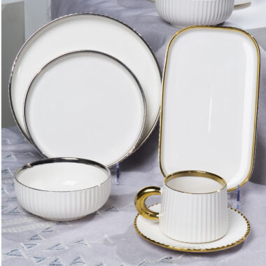 Porcelain Dinnerware Set with Gold Rim