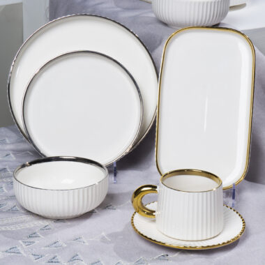Porcelain Dinnerware Set with Gold Rim